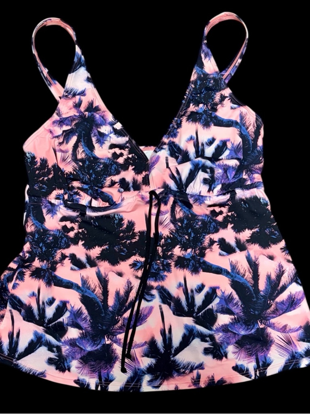 Old Navy Pink and Navy Palm-Print Tankini Top